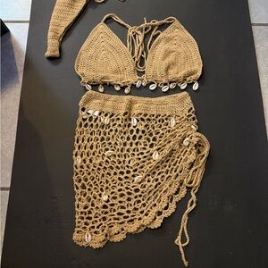 Beige Crochet Bikini Set with Shell Accents